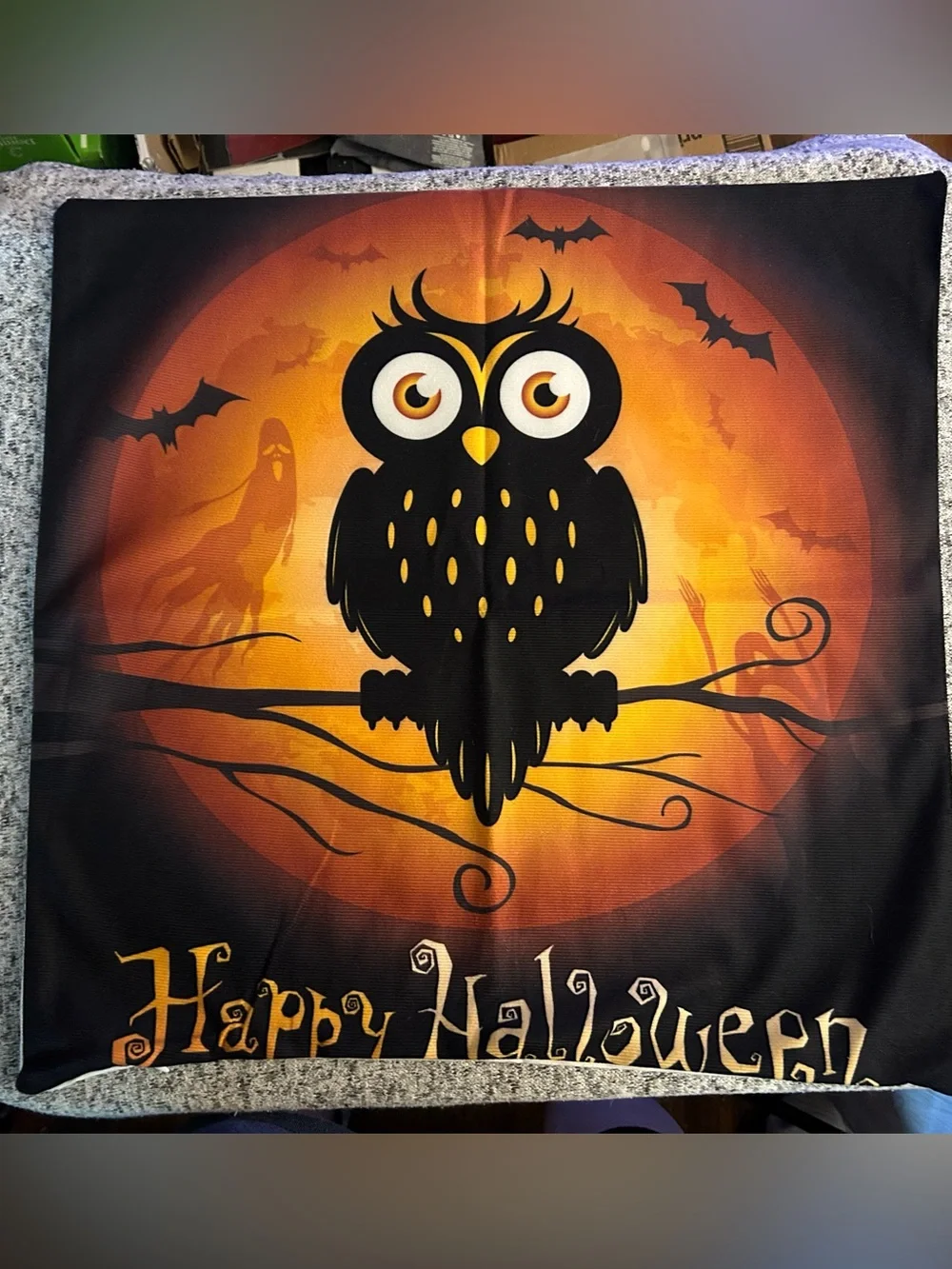 Happy Halloween Owl and Jack-O-Lantern with Bats Pillow Cases 18